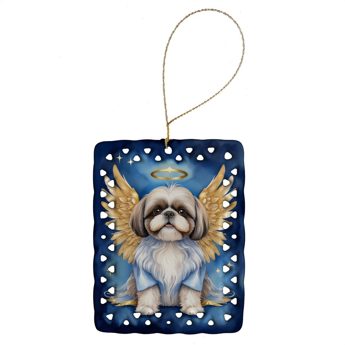 Shih Tzu My Angel Porcelain Ornament Christmas Tree Hanging Decorations For Home Christmas Holiday, Rectangle, Gift, Multicolor_maomaolike.com