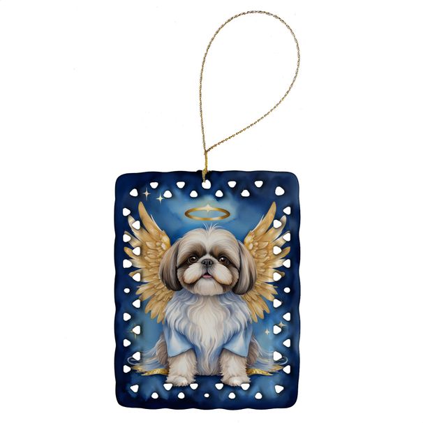 Shih Tzu My Angel Porcelain Ornament Christmas Tree Hanging Decorations For Home Christmas Holiday, Rectangle, Gift, Multicolor_maomaolike.com