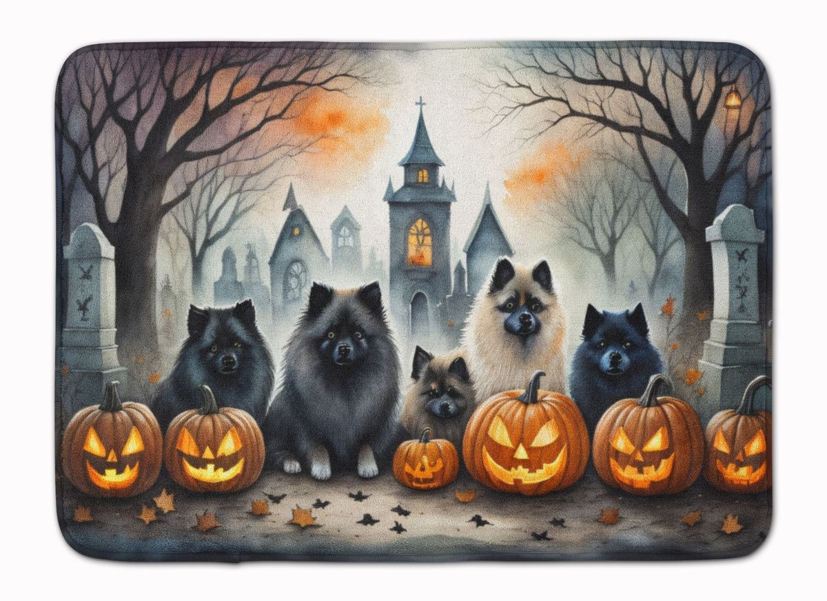 Keeshond Spooky Halloween Memory Foam Kitchen Mat Machine Washable Anti-Fatigue Mat Cushion Comfort Bath Mat Or Kitchen Rug_maomaolike.com