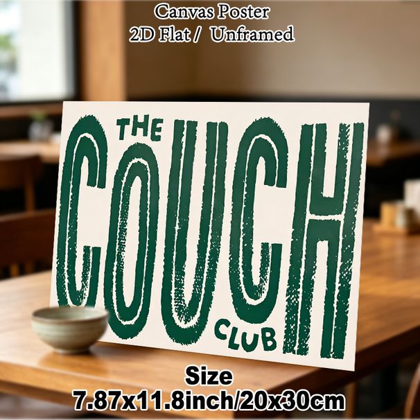 Couch Club Typography Painting Poster, Vintage Distressed Dark Green Text Poster, Stylish Retro Lettering Design Ideal For Living Room, Lounge Spaces_maomaolike.com