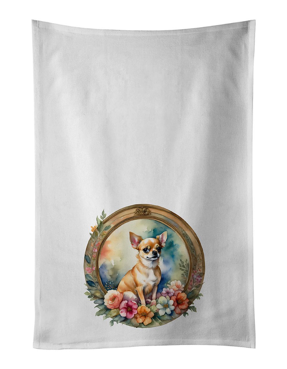 Chihuahua And Flowers Kitchen Towel Set Of 2 White Dish Towels Decorative Bathroom Hand Towel For Hand, Face, Hair, Yoga, Tea, Dishcloth, 19 X 28", White_maomaolike.com