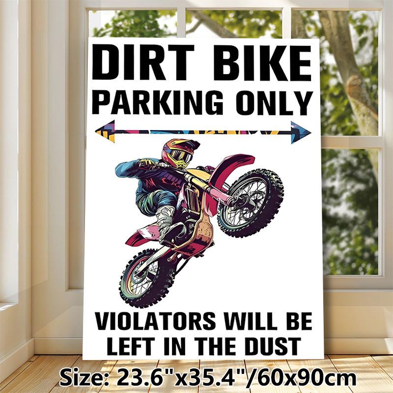 Dirt Bike Parking Themed Painting Poster, Vibrant Pop-art Style Dirt Bike Rider Poster, Funny Warning Slogan, Ideal For Garage, Workshop Or Motorcycle_maomaolike.com