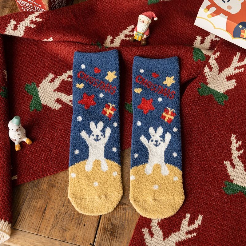 Christmas stocking Lady Wholesale with velvet thickened warm coral velvet red socks Christmas gift Elk floor socksChristmas sock _maomaolike.com