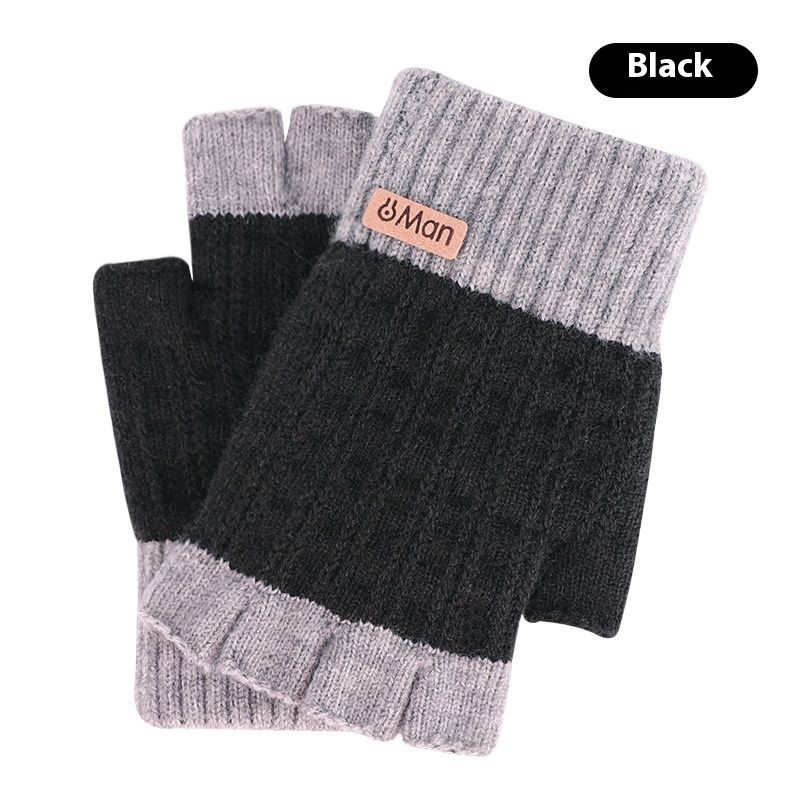 Camel Wool Half Finger Gloves For Men's Winter Knitted Warm And Exposed Finger Writing Office Gloves_maomaolike.com