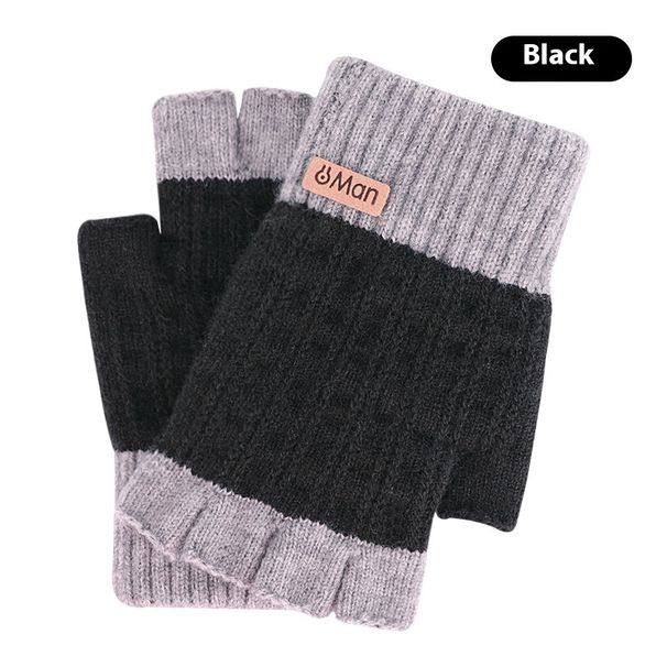 Camel Wool Half Finger Gloves For Men's Winter Knitted Warm And Exposed Finger Writing Office Gloves_maomaolike.com