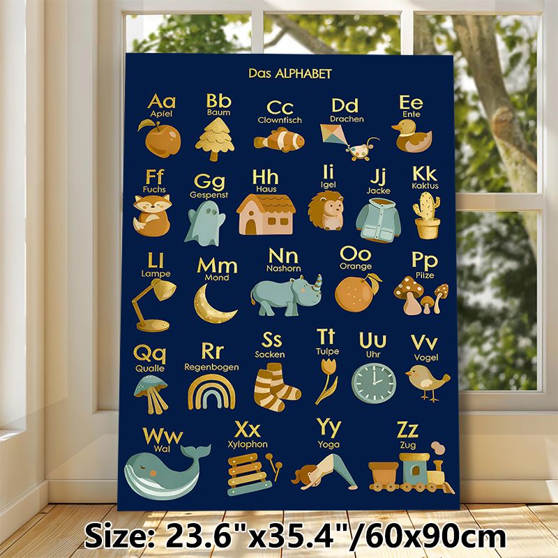 German Alphabet Painting Poster, Warm-toned Cute Cartoon Style Poster, Aids German Letter Learning, Ideal For Study Room And Living Area_maomaolike.com