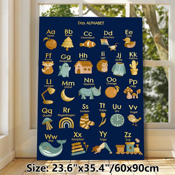 German Alphabet Painting Poster, Warm-toned Cute Cartoon Style Poster, Aids German Letter Learning, Ideal For Study Room And Living Area_maomaolike.com