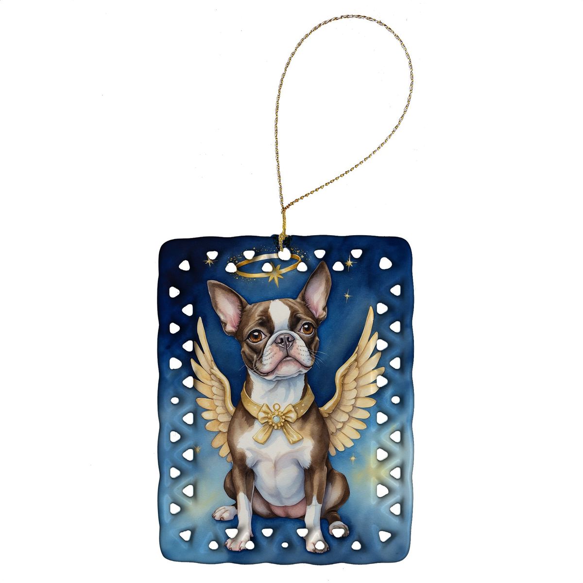 Boston Terrier My Angel Porcelain Ornament Christmas Tree Hanging Decorations For Home Christmas Holiday, Rectangle, Gift, Multicolor_maomaolike.com
