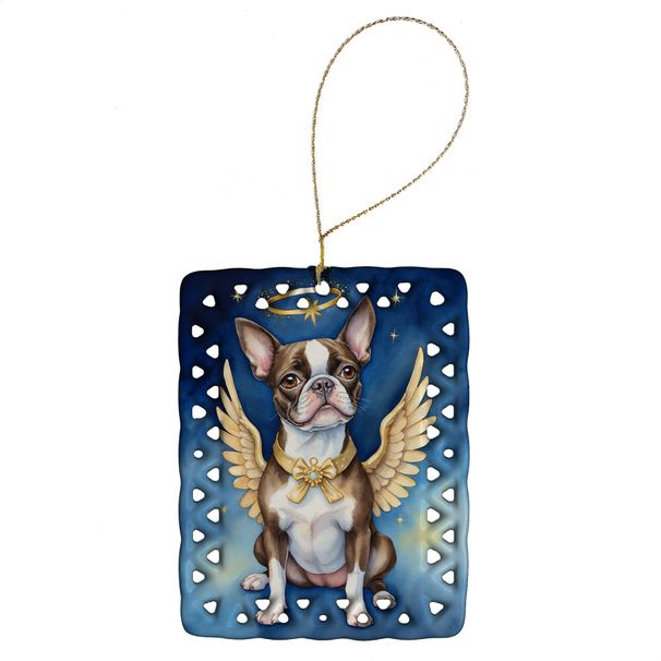 Boston Terrier My Angel Porcelain Ornament Christmas Tree Hanging Decorations For Home Christmas Holiday, Rectangle, Gift, Multicolor_maomaolike.com
