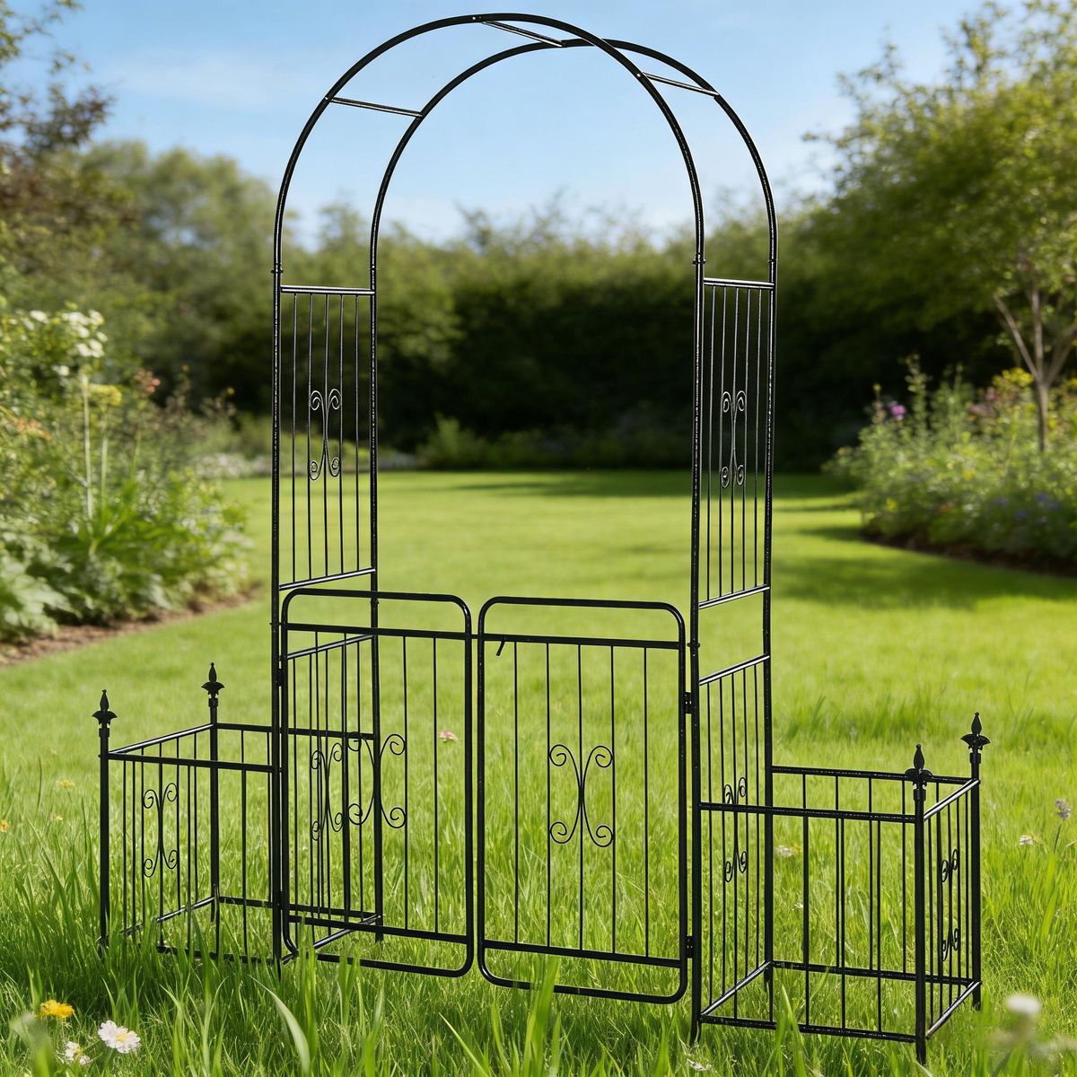 Metal Arch Trellis With Gate And Planter Baskets,Garden Archway_maomaolike.com