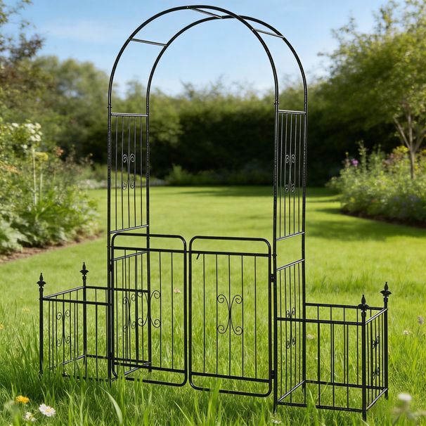 Metal Arch Trellis With Gate And Planter Baskets,Garden Archway_maomaolike.com