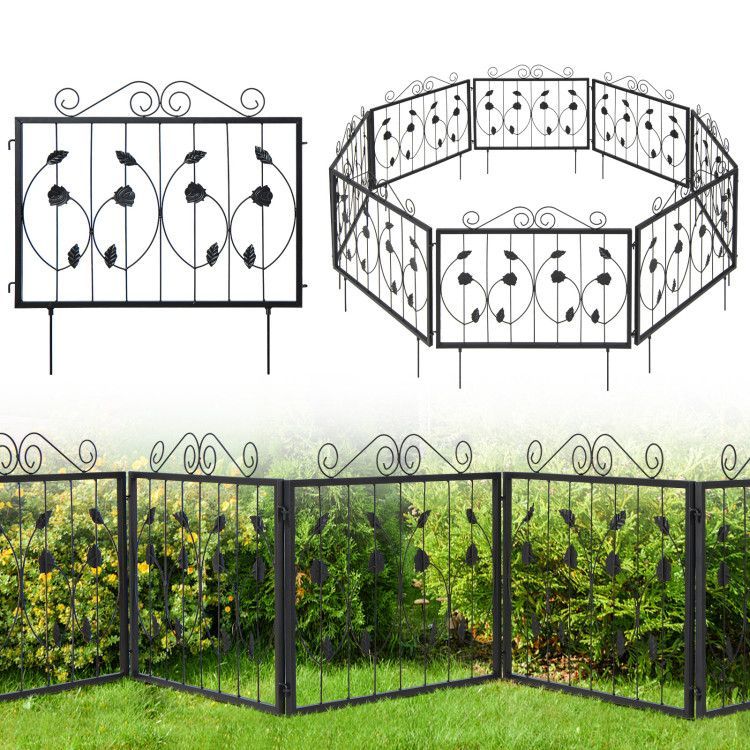 Decorative Garden Fence 8 Pack, 23.5''(H) X 15.3ft (L) Rustproof Metal Fencing Animal Barrier_maomaolike.com