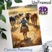 Ranch Cowboy Herding Cattle Painting Poster, Warm-toned Rustic Oil Painting Style Poster, Vivid Pastoral Scene, Ideal For Living Room & Farmhouse_maomaolike.com