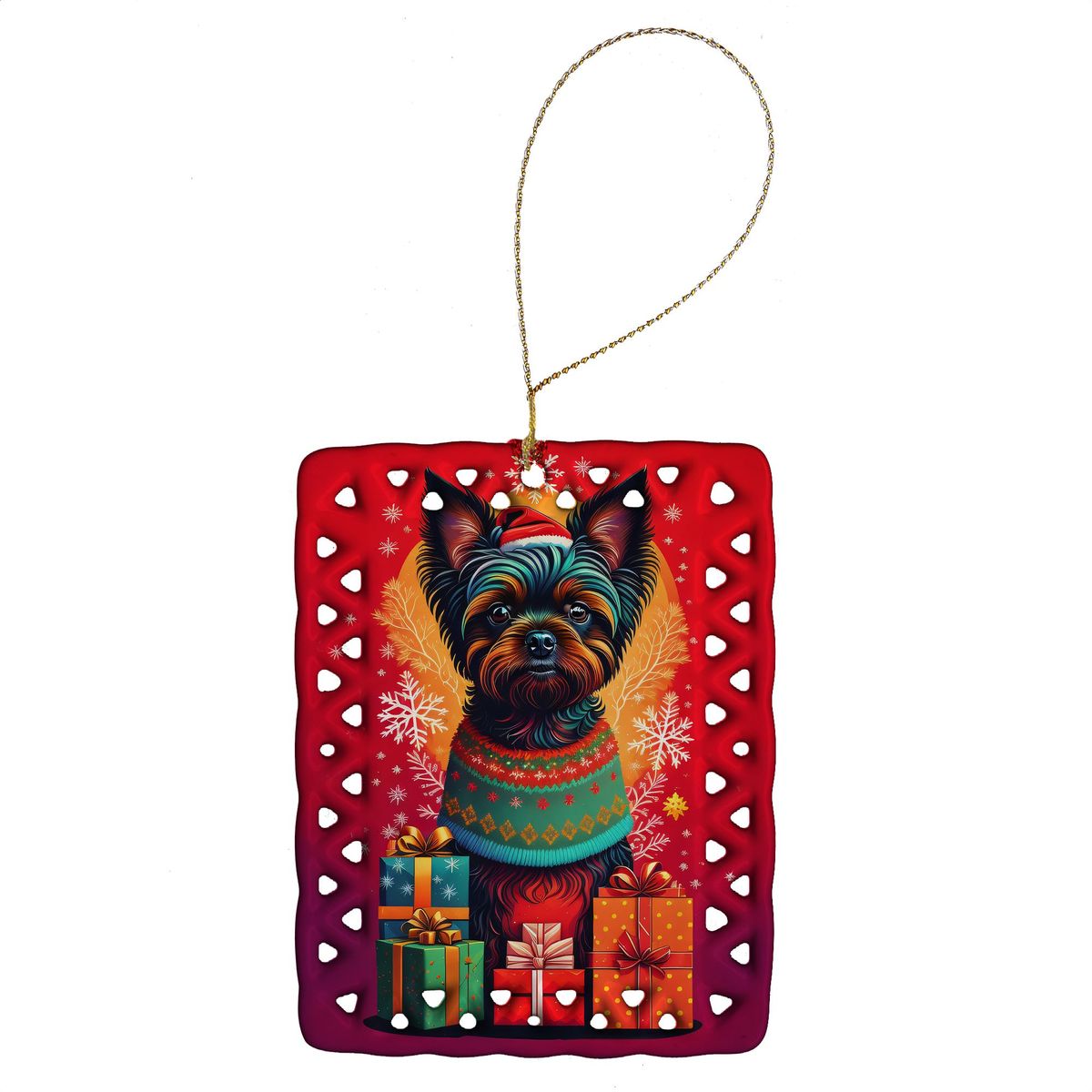 Affenpinscher Holiday Christmas Porcelain Ornament Christmas Tree Hanging Decorations For Home Christmas Holiday, Rectangle, Gift, Multicolor_maomaolike.com