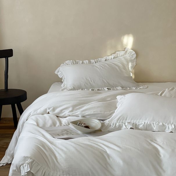 Wholesale INS French Style Princess Soft Naked Sleep Double Layer Gauze Full 4-Piece Ruffled Edge Pure Cotton Four-Piece Set_maomaolike.com
