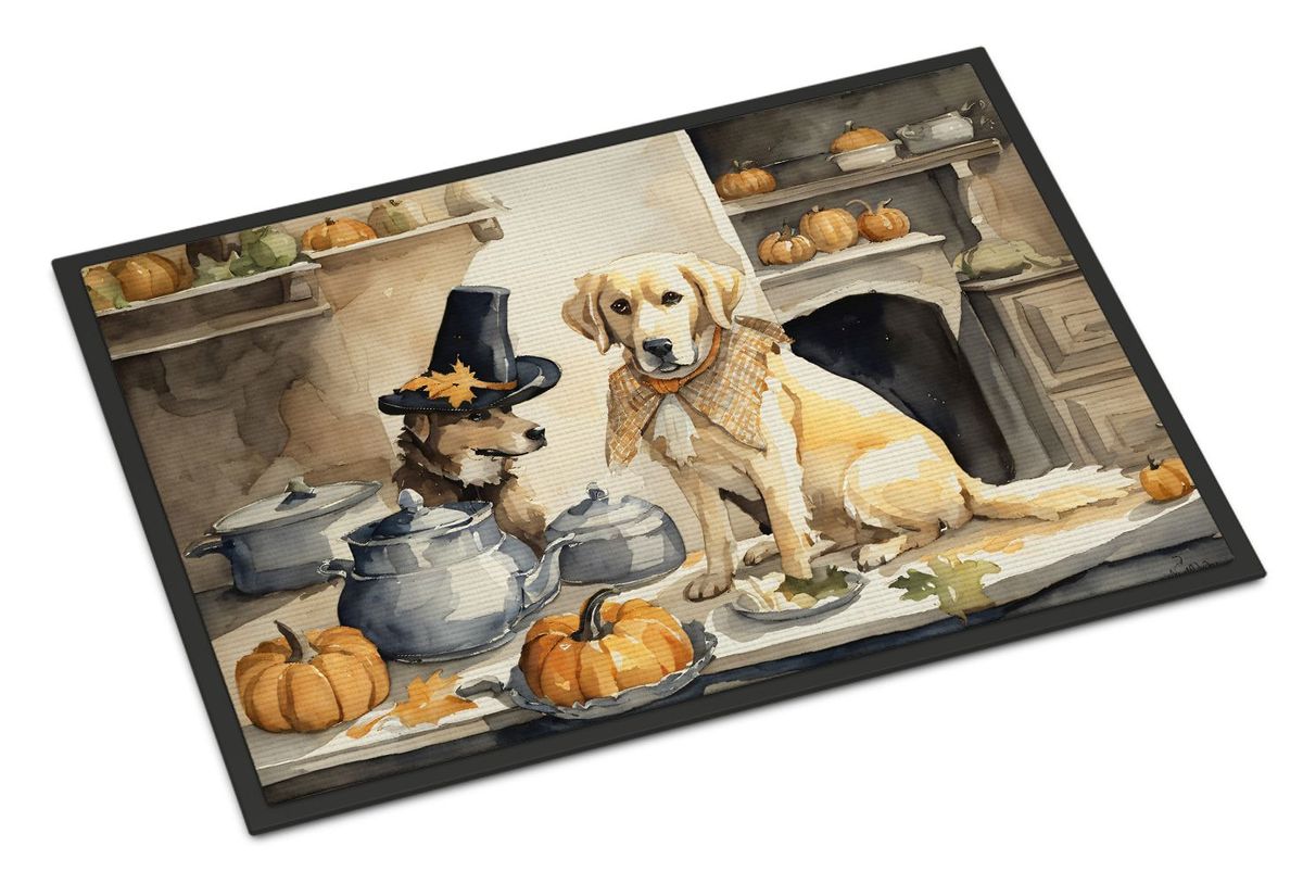 Yellow Lab Fall Kitchen Pumpkins Doormat Front Door Mat Indoor Outdoor Rugs For Entryway, Non Slip Washable Low Pile, 24H X 36W_maomaolike.com