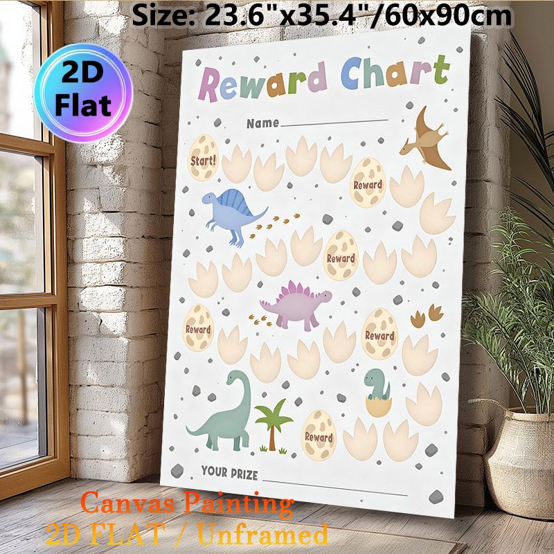 Dinosaur Themed Reward Chart Painting Poster, Cute Pastel Cartoon Dinosaur Scene Poster, Practical Tool To Track Progress And Encourage Positive_maomaolike.com