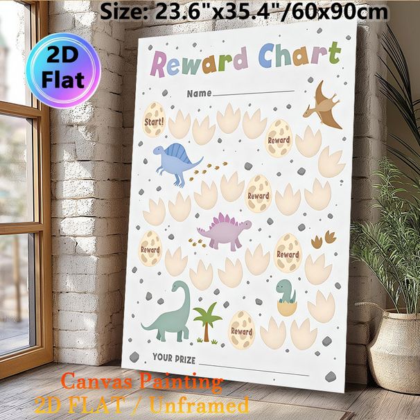 Dinosaur Themed Reward Chart Painting Poster, Cute Pastel Cartoon Dinosaur Scene Poster, Practical Tool To Track Progress And Encourage Positive_maomaolike.com