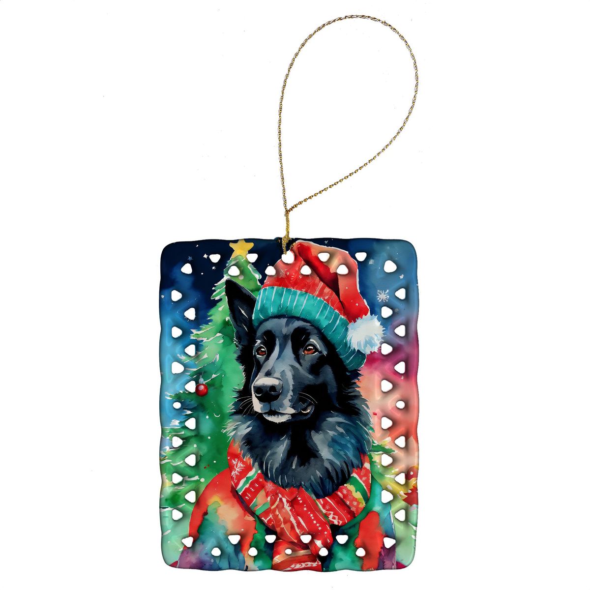 Belgian Sheepdog Christmas Porcelain Ornament Christmas Tree Hanging Decorations For Home Christmas Holiday, Rectangle, Gift, Multicolor_maomaolike.com