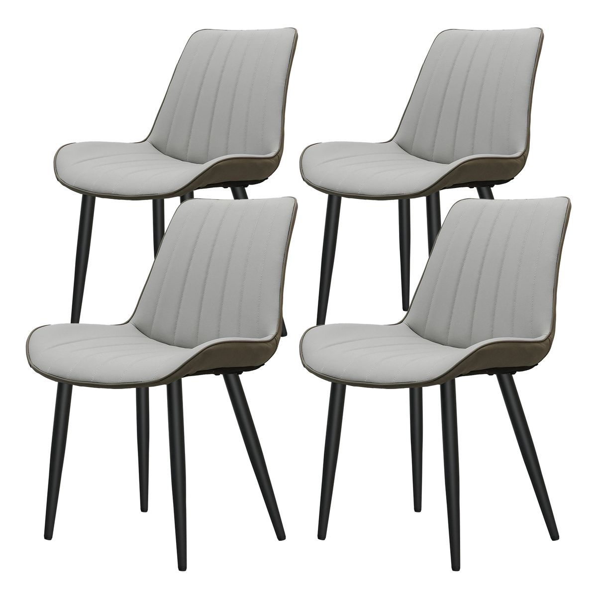 Light Grey & Dark Grey PU Leather Dining Chair With Metal Legs, Wave Pattern Upholstered Armless Chair Set Of 4 For Kitchen, Restaurant, Living, Meeting Room_maomaolike.com