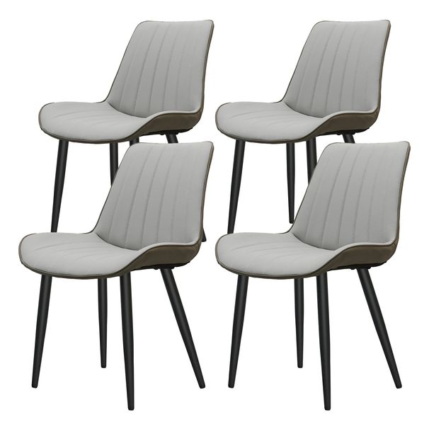 Light Grey & Dark Grey PU Leather Dining Chair With Metal Legs, Wave Pattern Upholstered Armless Chair Set Of 4 For Kitchen, Restaurant, Living, Meeting Room_maomaolike.com