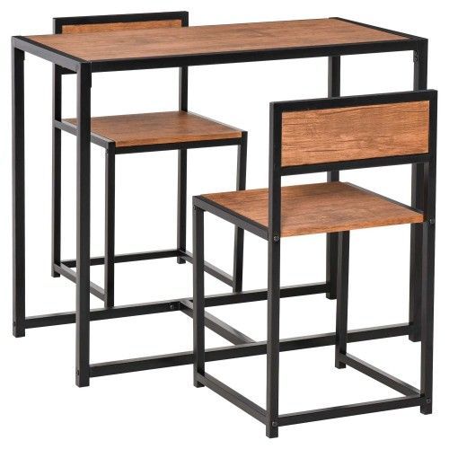 HOMCOM 3-Piece Industrial Dining Table Set For 2, Kitchen Table And Chairs, Dining Room Sets For Small Spaces_maomaolike.com