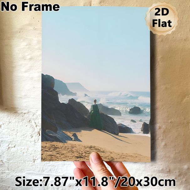 Coastal Figure Painting Poster, Misty Serene Seaside Scene Poster, Tranquil Atmospheric Artwork Suitable For Bedroom, Living Room Wall Decor_maomaolike.com