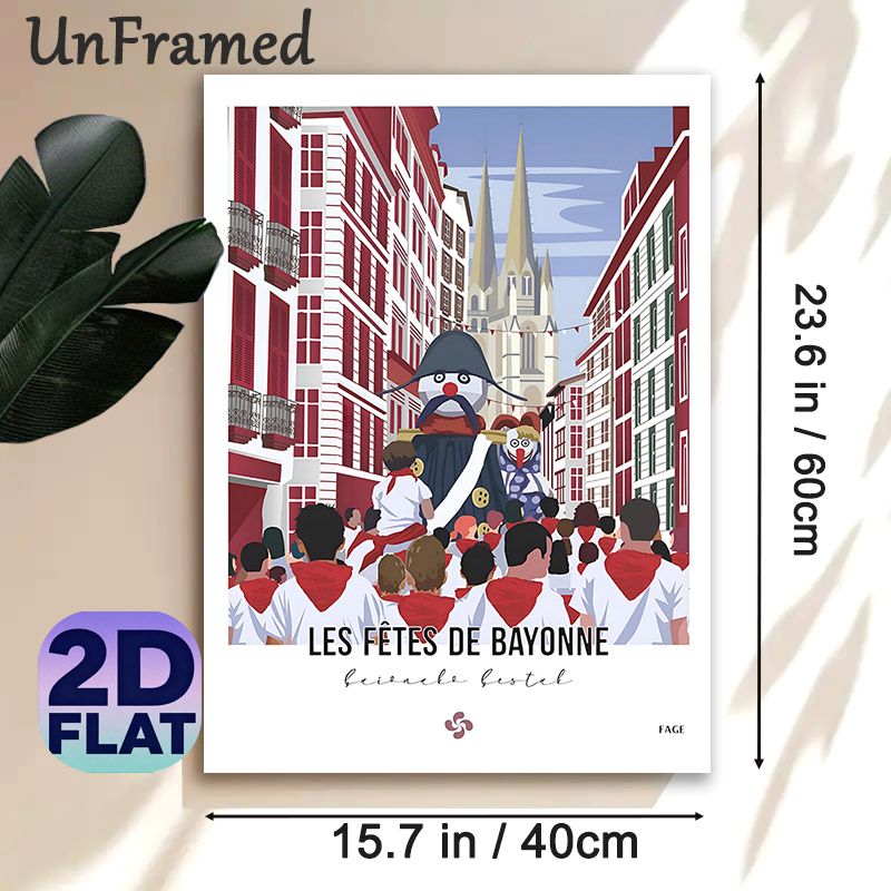 Bayonne Festival Parade Painting Poster, Vibrant Flat-style Festive Street Scene Poster, Captures Lively Holiday Gathering Atmosphere, Ideal For Home_maomaolike.com