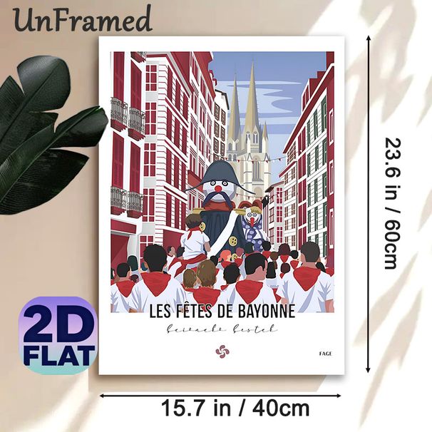 Bayonne Festival Parade Painting Poster, Vibrant Flat-style Festive Street Scene Poster, Captures Lively Holiday Gathering Atmosphere, Ideal For Home_maomaolike.com