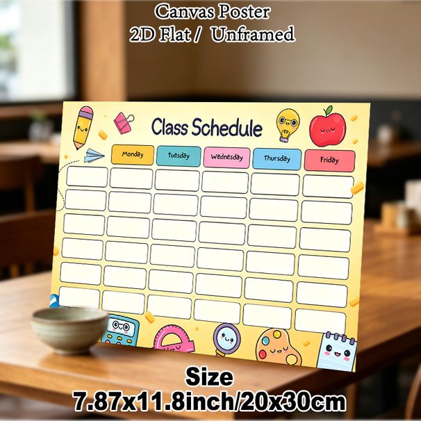 Class Schedule Painting Poster, Cute Cartoon-style Colorful Stationery Pattern Poster, Practical Layout To Organize Daily Classes, Ideal For_maomaolike.com