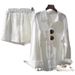 Women's Clothing White shirt linen suit loose large size cotton and linen shorts high-end texture long-sleeved shirt two-piece suit_maomaolike.com