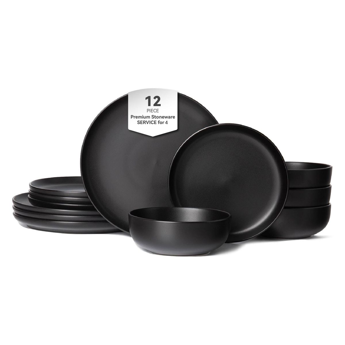 12-Piece Stoneware Dinner Plates Bowls Sets | Microwave & Dishwasher Safe | Non-Toxic Dinner Plates Bowls Set | Stackable Matte Glaze Kitchenware For 4_maomaolike.com