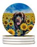 Newfoundland In Sunflowers Large Sandstone Coasters Pack Of 4 Absorbent Round Coasters Decor Gifts For Men Or Women, 4 In, Multicolor_maomaolike.com