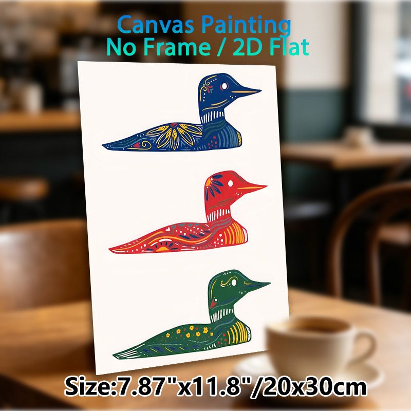 Bohemian Loon Painting Poster, Vibrant Folk-art Style Poster, Eye-catching Decorative Piece With Three Colorful Stylized Loons, Suitable For Living_maomaolike.com