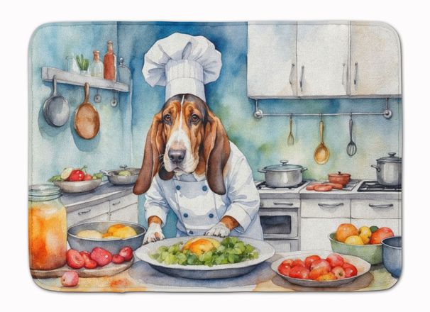 Basset Hound The Chef Memory Foam Kitchen Mat Machine Washable Anti-Fatigue Mat Cushion Comfort Bath Mat Or Kitchen Rug_maomaolike.com
