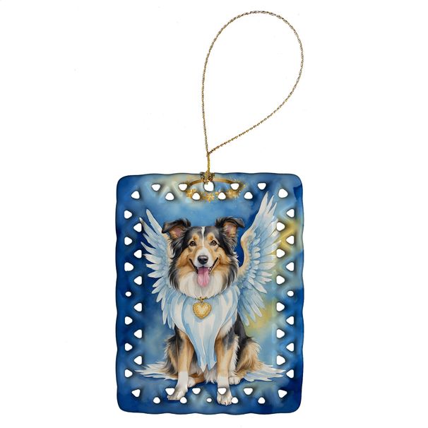 Collie My Angel Porcelain Ornament Christmas Tree Hanging Decorations For Home Christmas Holiday, Rectangle, Gift, Multicolor_maomaolike.com