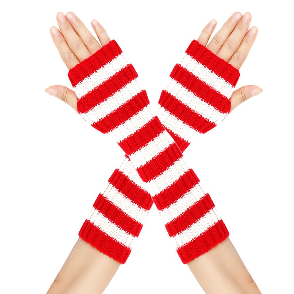 Unisex cosplay party Christmas gloves Bare fingers anime striped sleeves long wool gloves_maomaolike.com