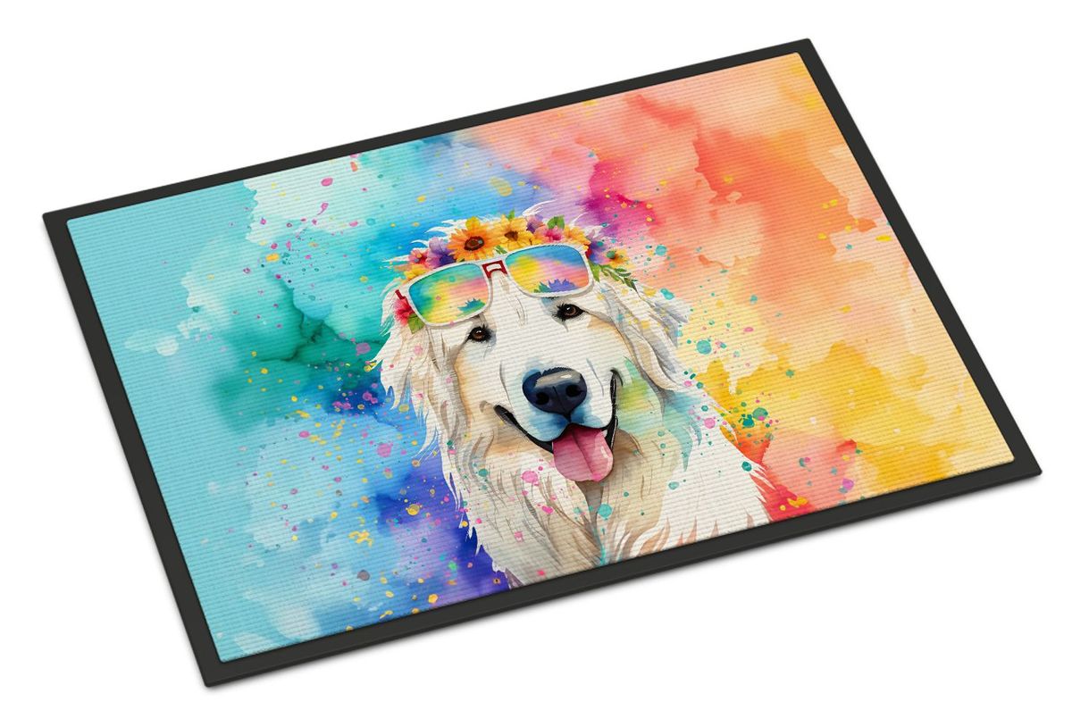 Great Pyrenees Hippie Dawg Doormat Front Door Mat Indoor Outdoor Rugs For Entryway, Non Slip Washable Low Pile, 24H X 36W_maomaolike.com