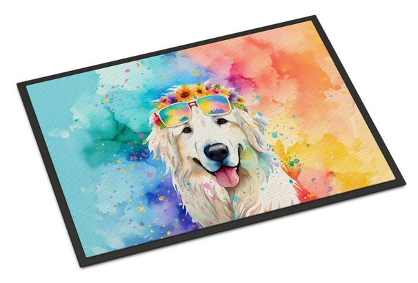 Great Pyrenees Hippie Dawg Doormat Front Door Mat Indoor Outdoor Rugs For Entryway, Non Slip Washable Low Pile, 24H X 36W_maomaolike.com