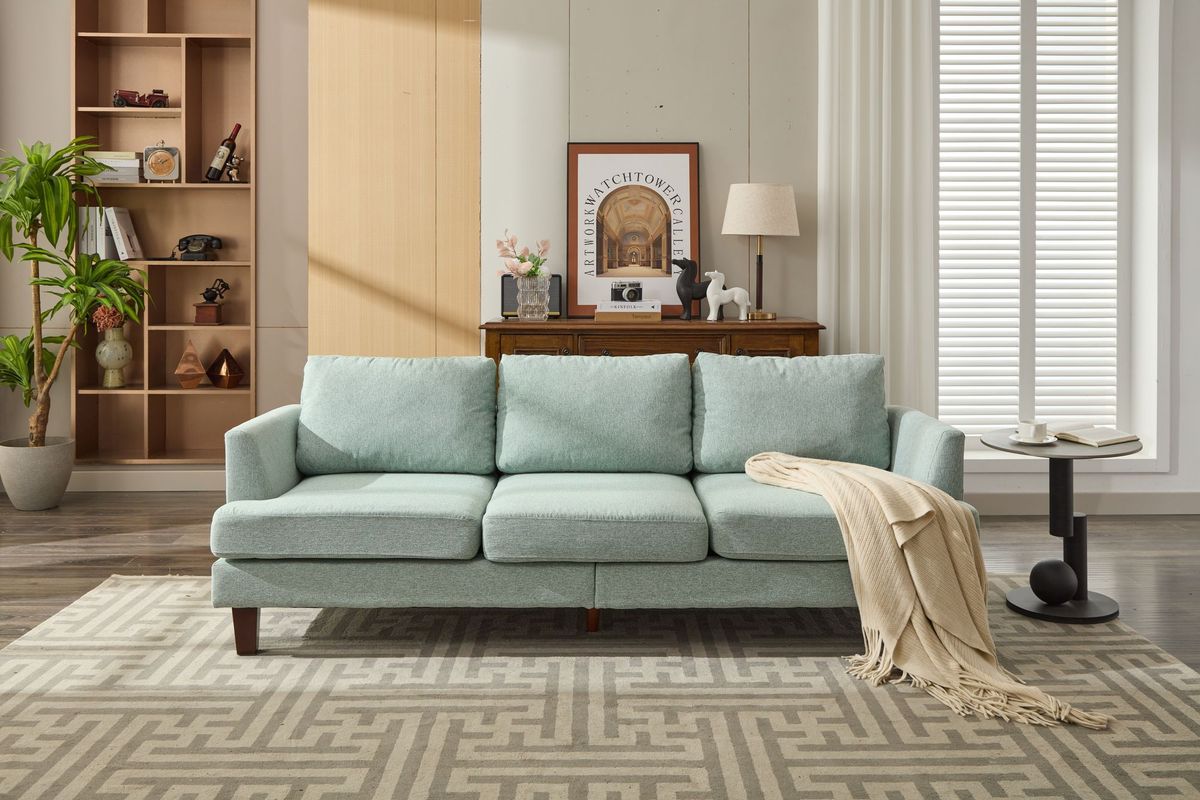 Fabric 3 Seater Couch With 2 USB, Comfortable Sectional Couches And Sofas For Living Room Bedroom Office Small Space, Easy Assembly & Comfy Cushion,Light Green_maomaolike.com