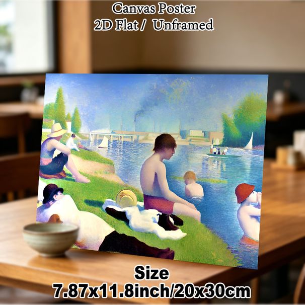 Riverbank Leisure Painting Poster, Impressionist-style Serene Riverbank Scene With Relaxing Figures Poster, Timeless Artistic Wall Decor Suitable For_maomaolike.com