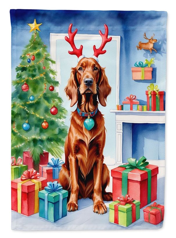 Irish Setter Christmas Reindeer House Flag Large Porch Sleeve Pole Decorative Outside Yard Banner Artwork Wall Hanging, Polyester, House Size, Multicolor_maomaolike.com