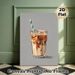 Iced Coffee Painting Poster, Warm-toned Stylized Art Poster, Creamy Iced Coffee In Glass With Striped Straw And Heart Outlines, Brings Cozy Vibe_maomaolike.com
