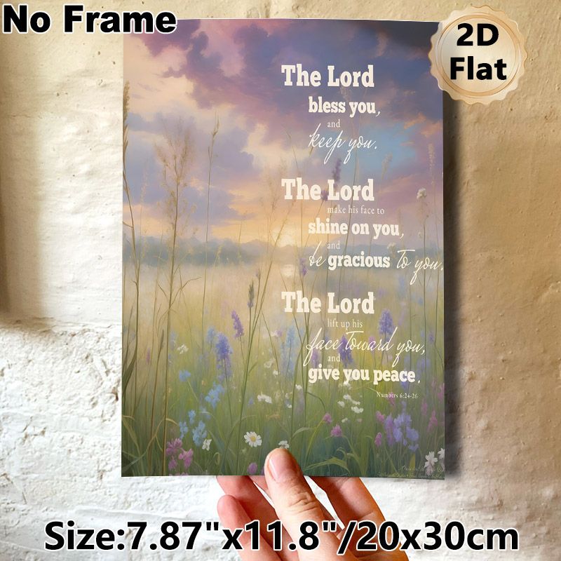 Biblical Verse Painting Poster, Soft-toned Dreamy Dusk Wildflower Meadow Poster, Inspirational Religious Blessing Decor Ideal For Home, Bedroom And_maomaolike.com