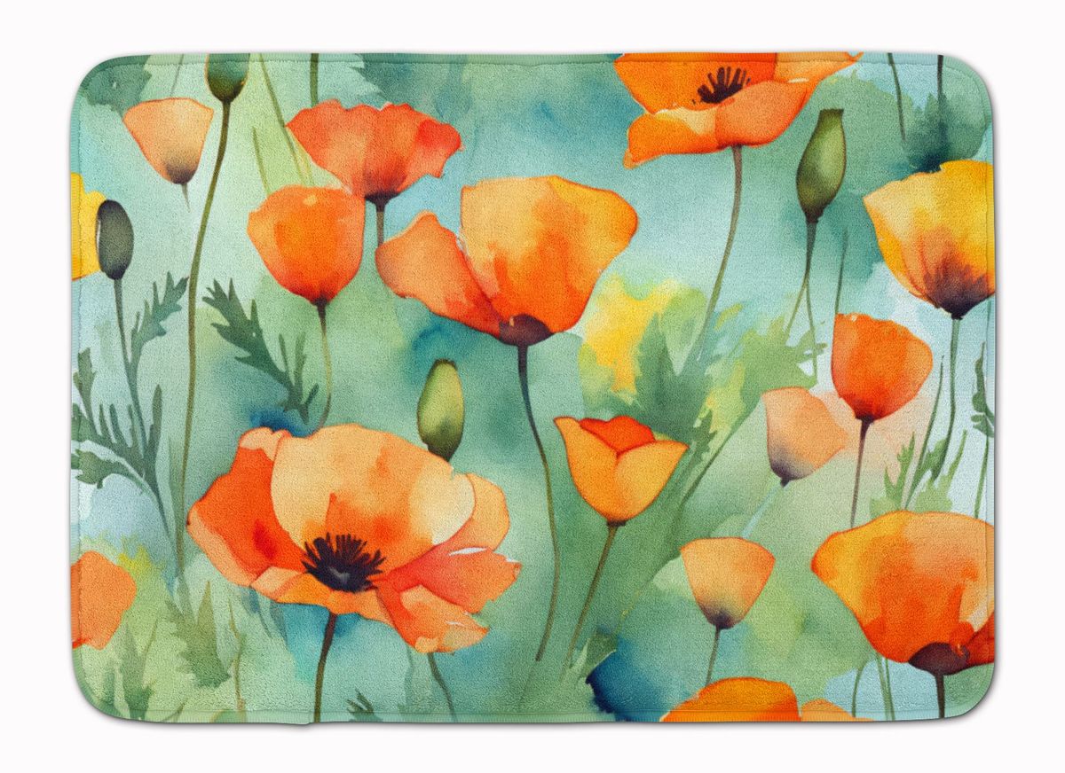 California California Poppies In Watercolor Memory Foam Kitchen Mat Machine Washable Anti-Fatigue Mat Cushion Comfort Bath Mat Or Kitchen Rug_maomaolike.com