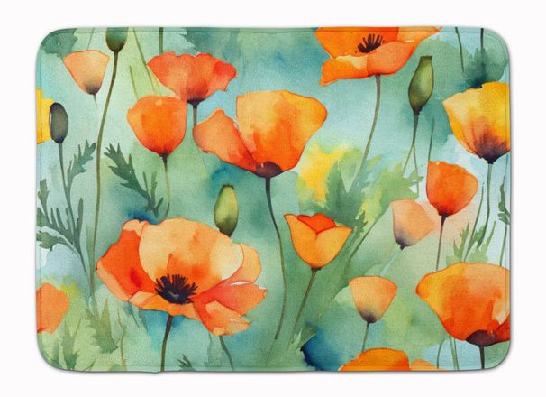California California Poppies In Watercolor Memory Foam Kitchen Mat Machine Washable Anti-Fatigue Mat Cushion Comfort Bath Mat Or Kitchen Rug_maomaolike.com