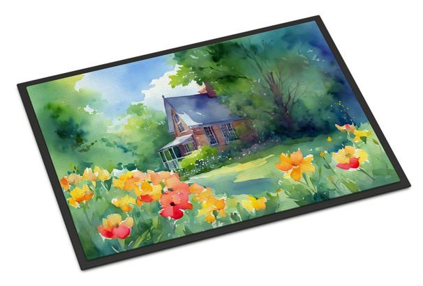 Massachusetts Mayflowers In Watercolor Doormat Front Door Mat Indoor Outdoor Rugs For Entryway, Non Slip Washable Low Pile, 24H X 36W_maomaolike.com