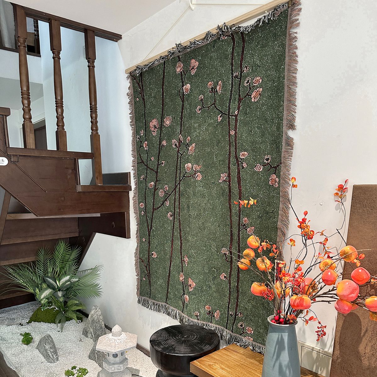 Foreign Trade Order Plum Blossom Decorative Woven Art Carpet Single Sofa Throw Blanket Bedside Wall Tapestry Painting_maomaolike.com