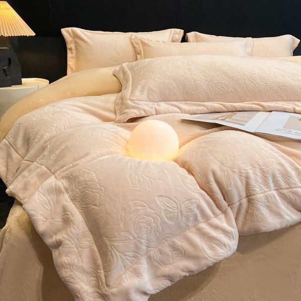 Light Luxury Anti-Static Carved Milk Velvet Four-Piece Set Winter Coral Fleece Bed Sheet Duvet Cover Warm Bedding_maomaolike.com
