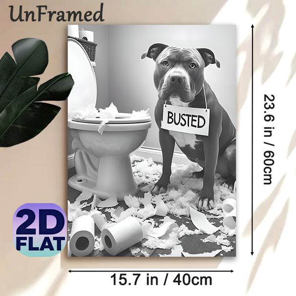 Naughty Dog Themed Painting Poster, Monochrome Humorous Dog Mischief Scene Poster, Playful Relatable Design Ideal For Bathroom And Home Wall Decor_maomaolike.com